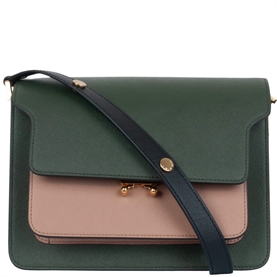 Marni Medium Trunk Saffiano Bag, Green/Brown/Black
